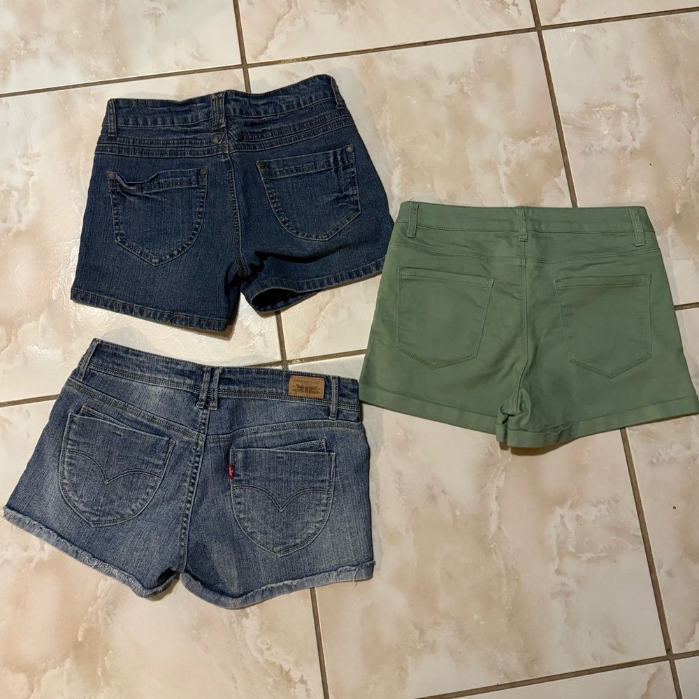 Levi's Women's Blue and Green Jean Shorts Trio